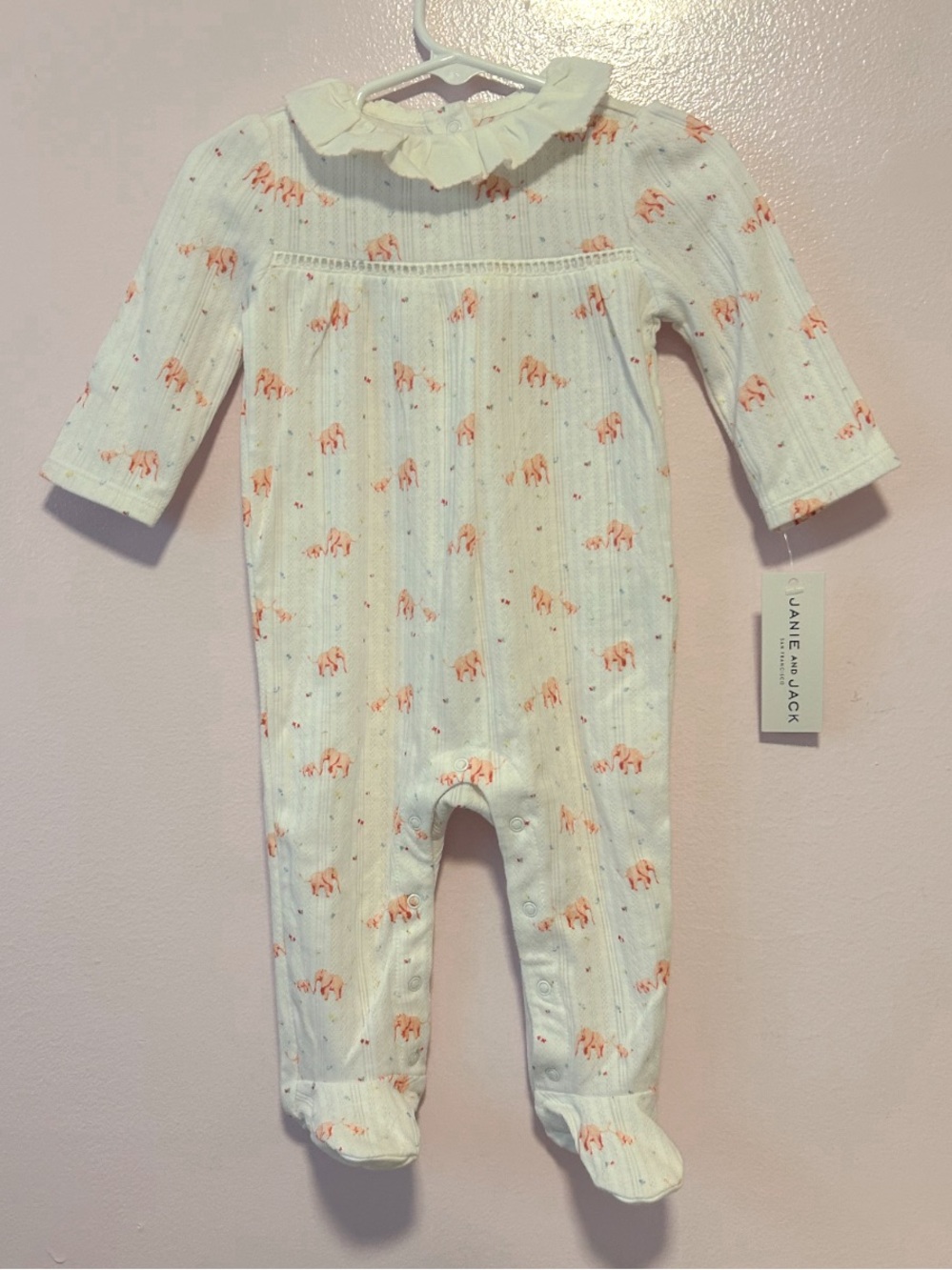 NWT Janie & Jack White and Coral Elephant Jumpsuit Sz 6-9 Mo